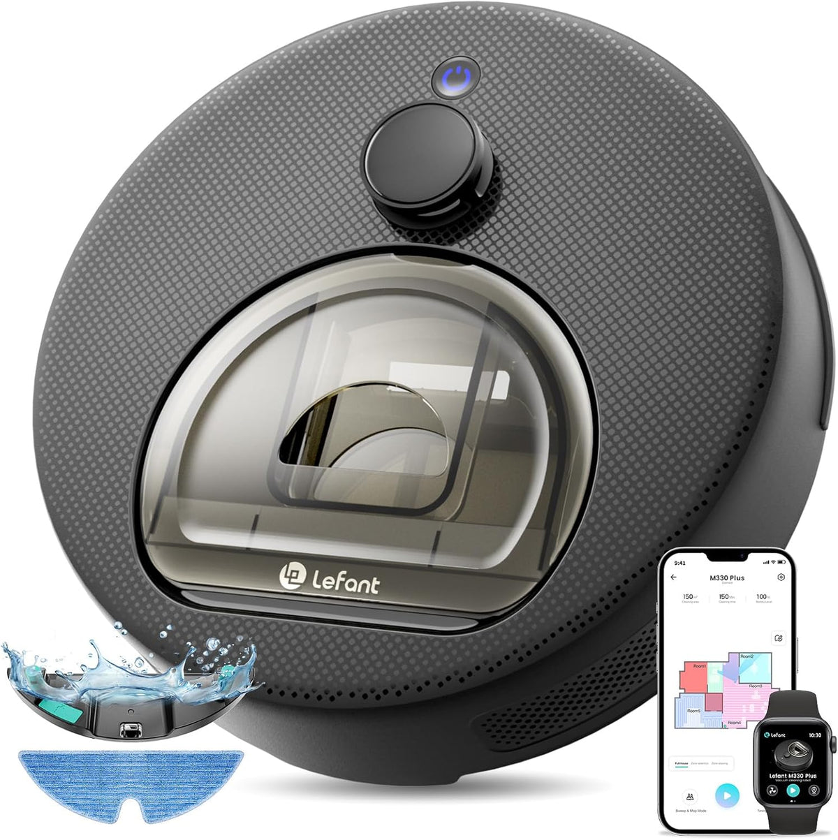 Robot aspirador M330, con WiFi, negro, Lefant