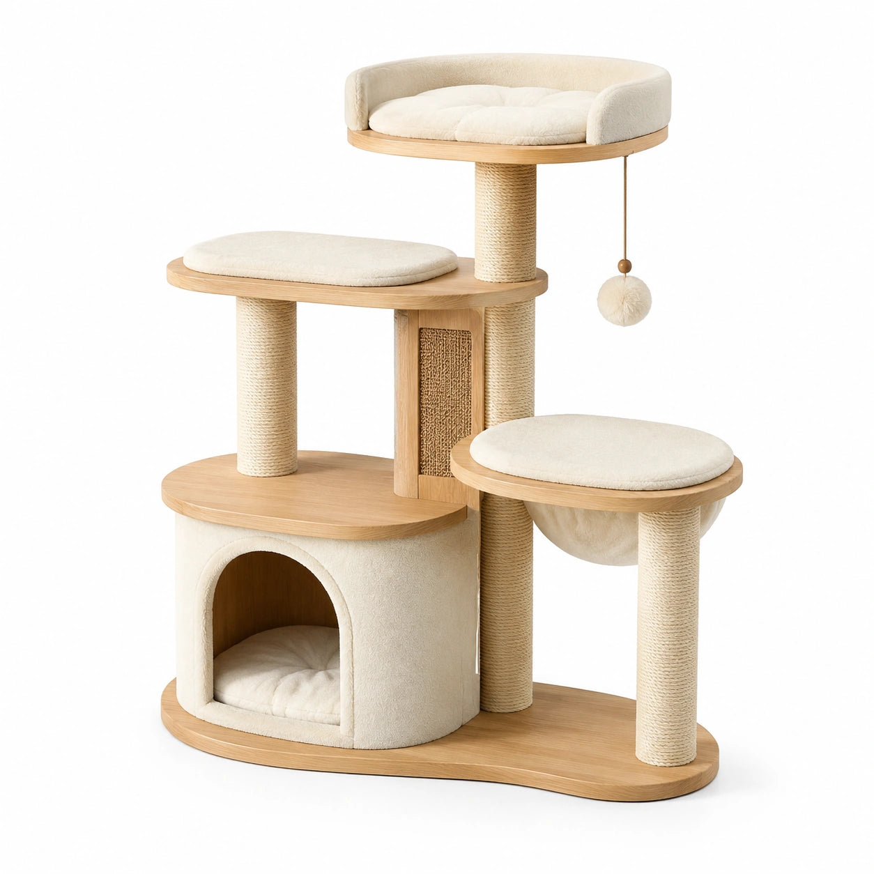 Torre para gatos de MDF y cojines de poliéster beige 120 cm