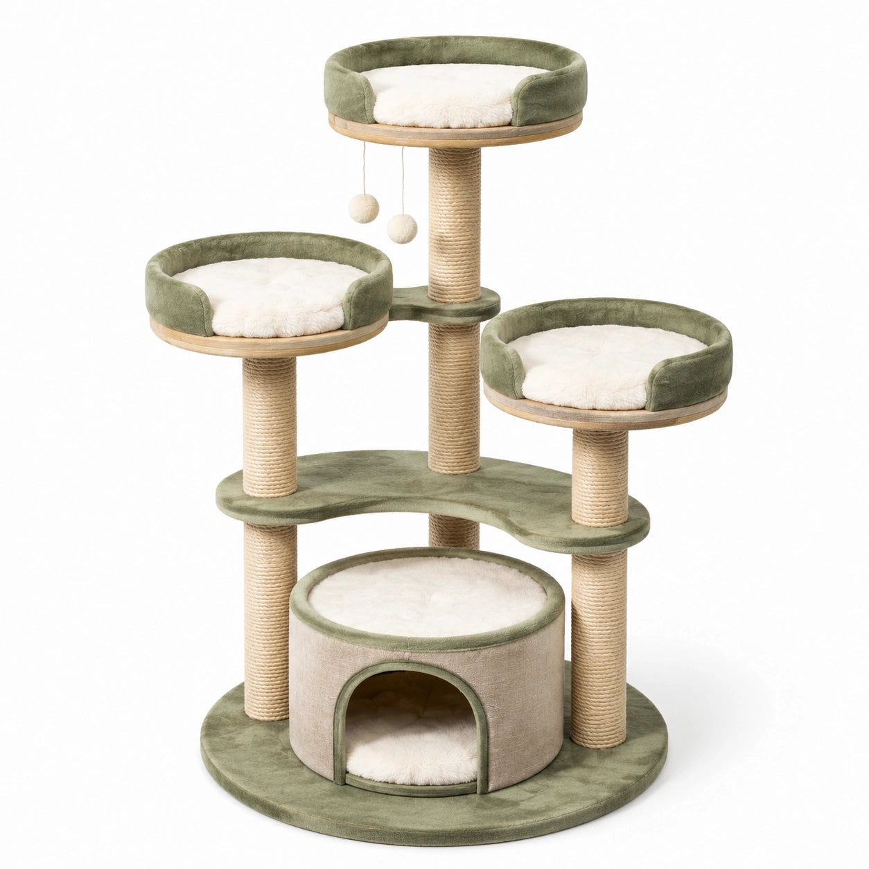 Árbol para gatos de madera, tela y sisal verde 120cm