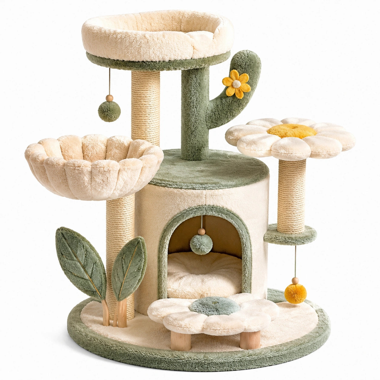 Árbol de gato con diseño floral de madera y felpa
