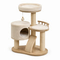 Árbol rascador para gatos de 3 niveles beige con plataforma de madera contrachapada