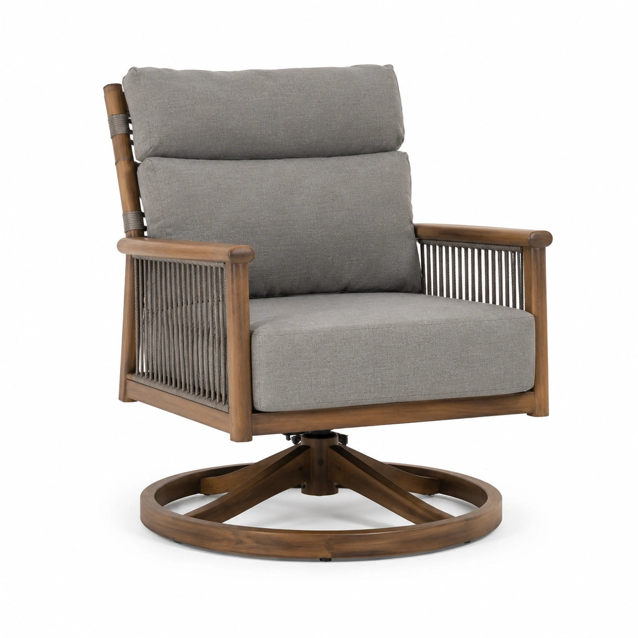 Silla giratoria de madera y poliéster gris