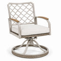 Silla giratoria de aluminio con cojín blanco y detalles de ratán