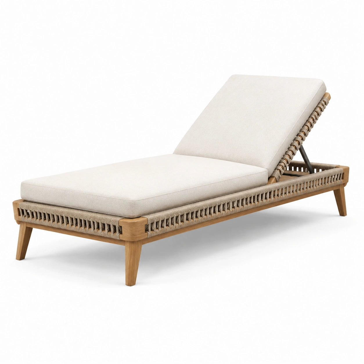 Tumbona de teca y cuerda con cojín de poliéster beige 200 cm