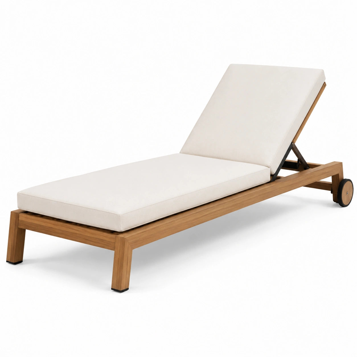 Tumbona de madera de teca con cojín de poliéster beige