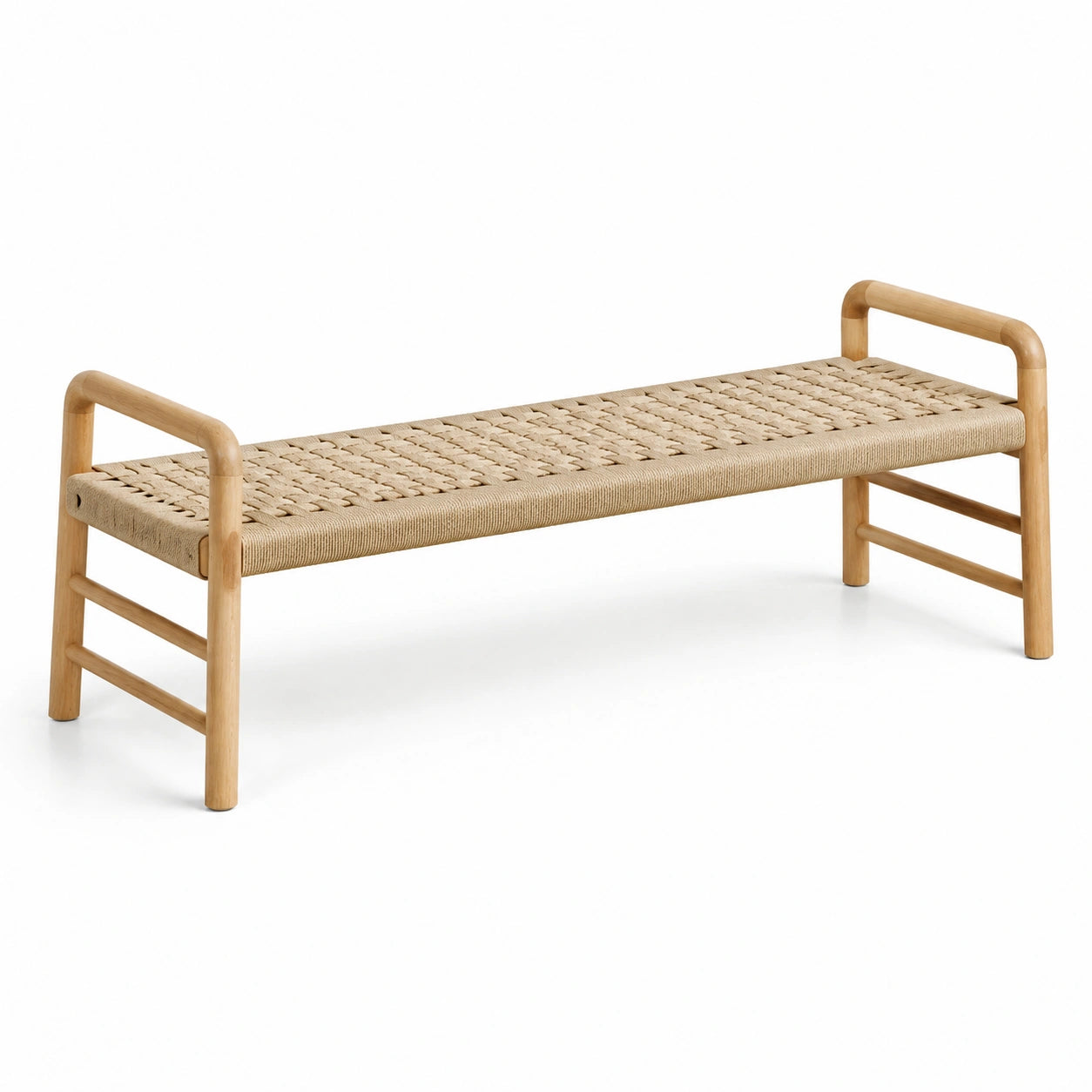 Banco de madera de haya y yute trenzado beige