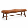 Banco de madera con asiento de cuero sintético marrón, 120x40x45cm