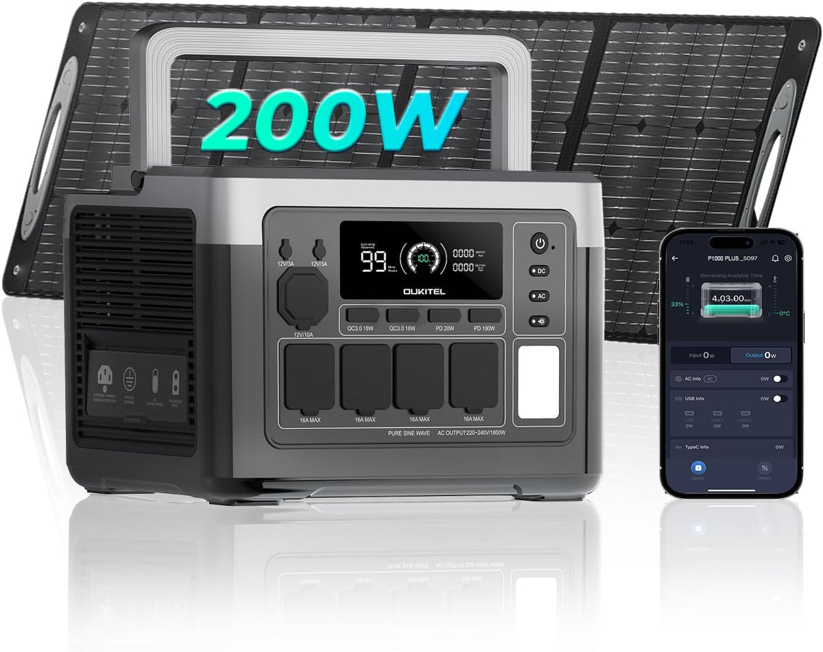 Generador eléctrico P1000, 1024 Wh, 200 W, 1800 W, inalámbrico, OUKITEL