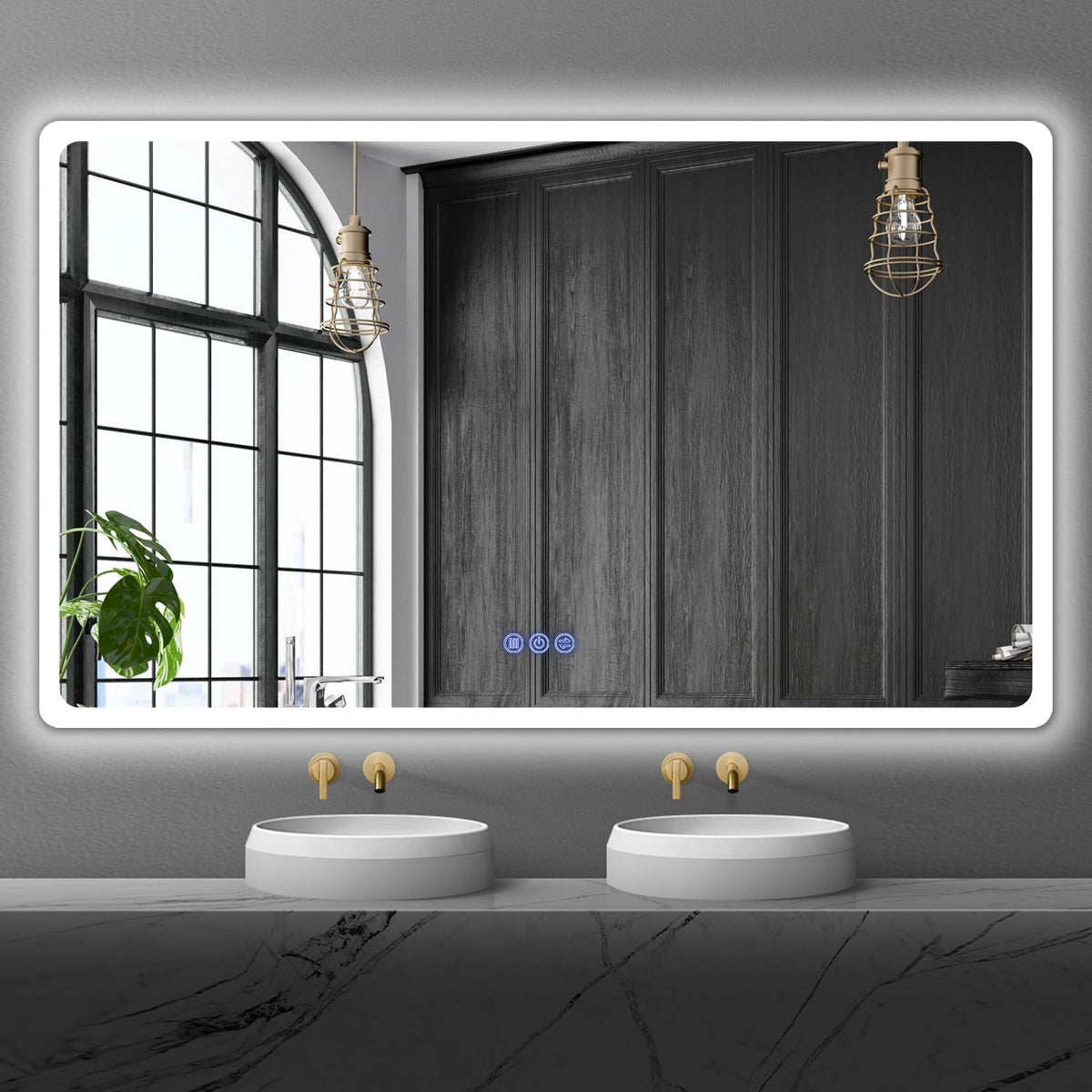 Espejos de aumento de pared 3000K/4500K/6000K, 150 × 90 cm, con iluminación LED, regulable, vidrio, baklon