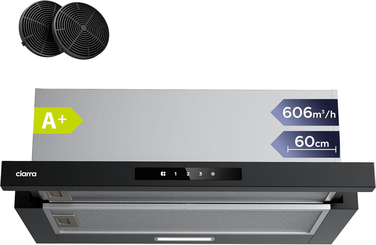 Campana extractora CBCB6909A, 60 cm, con iluminación LED, negro, para la cocina, CIARRA