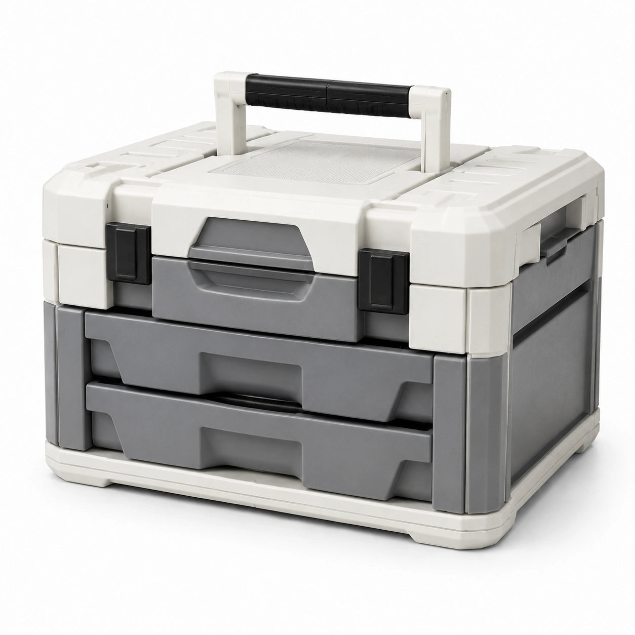 Caja de herramientas de plástico con 3 bandejas gris y blanco