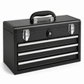 Caja de herramientas de metal con 3 cajones negra