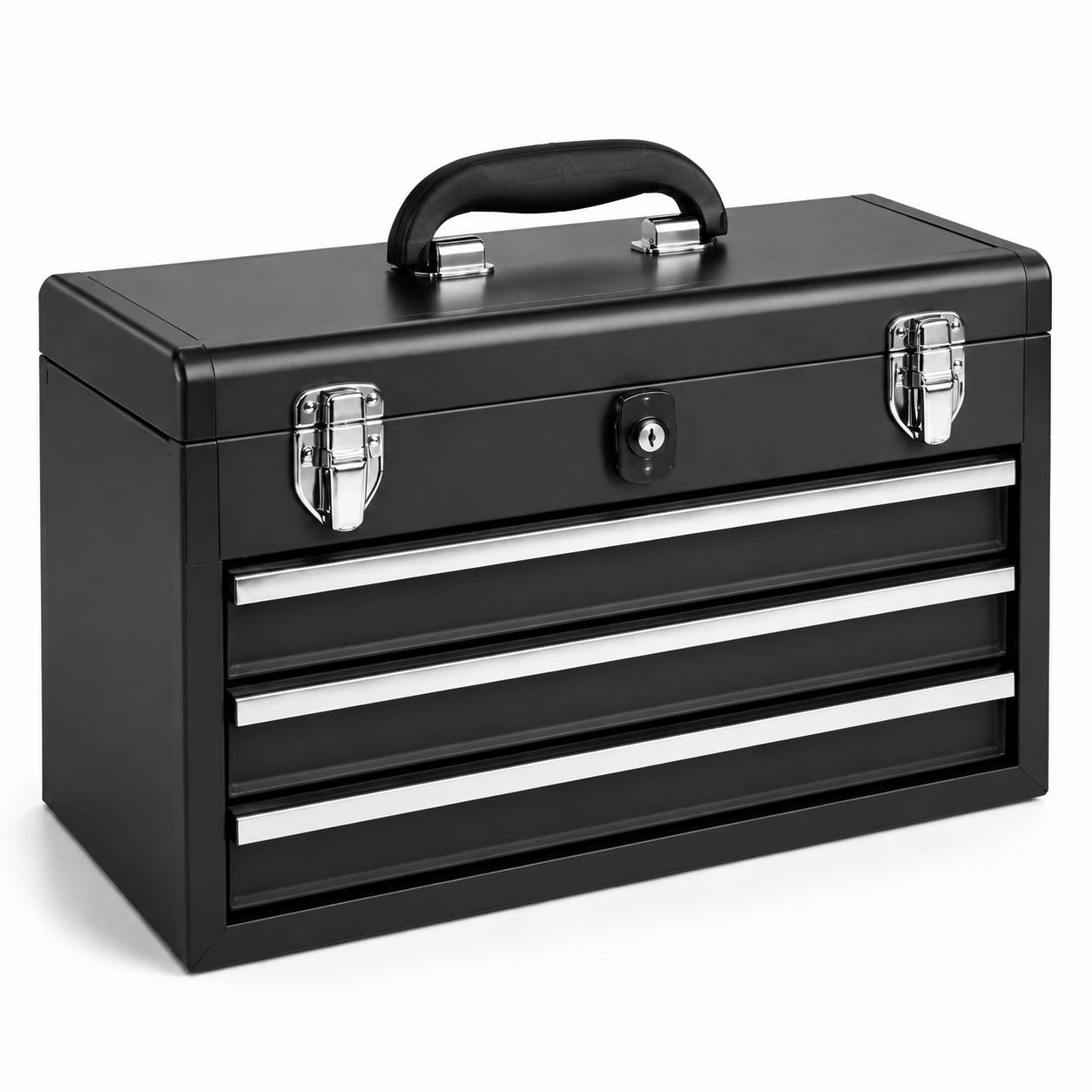 Caja de herramientas de metal con 3 cajones negra