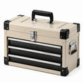 Caja de herramientas de metal con 3 cajones beige y negro