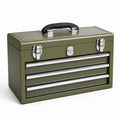 Caja de herramientas de acero verde con cerradura y tres cajones 52x22x30cm