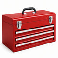 Caja de herramientas de acero rojo con 3 cajones