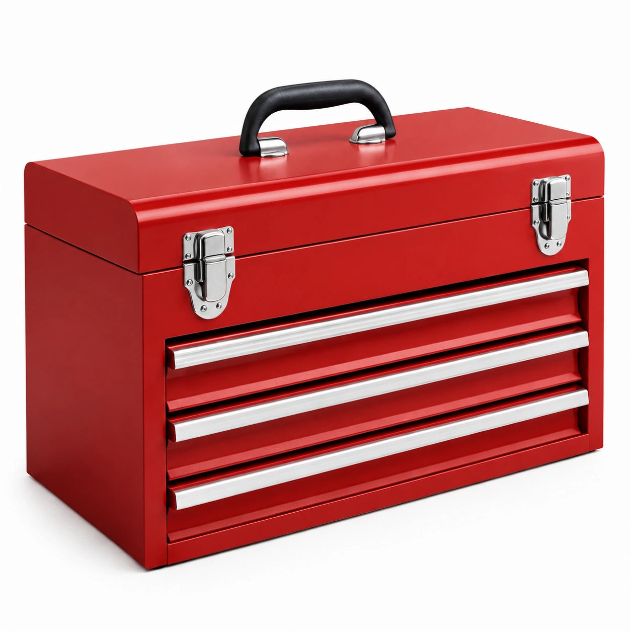 Caja de herramientas de acero rojo con 3 cajones