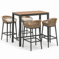 Conjunto de bar de metal y madera de acacia con taburetes de cuerda
