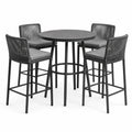 Conjunto de bar con mesa de aluminio y 4 sillas de cuerda gris