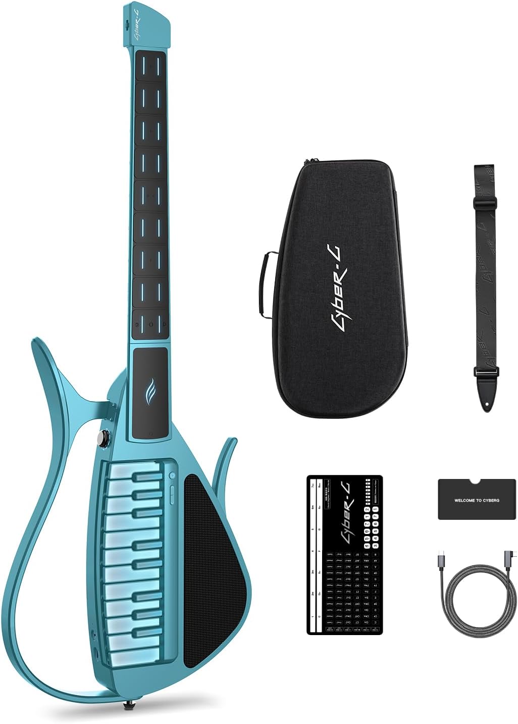Guitarras electroacústicas, con iluminación LED, control inteligente, azul, CYBER-G