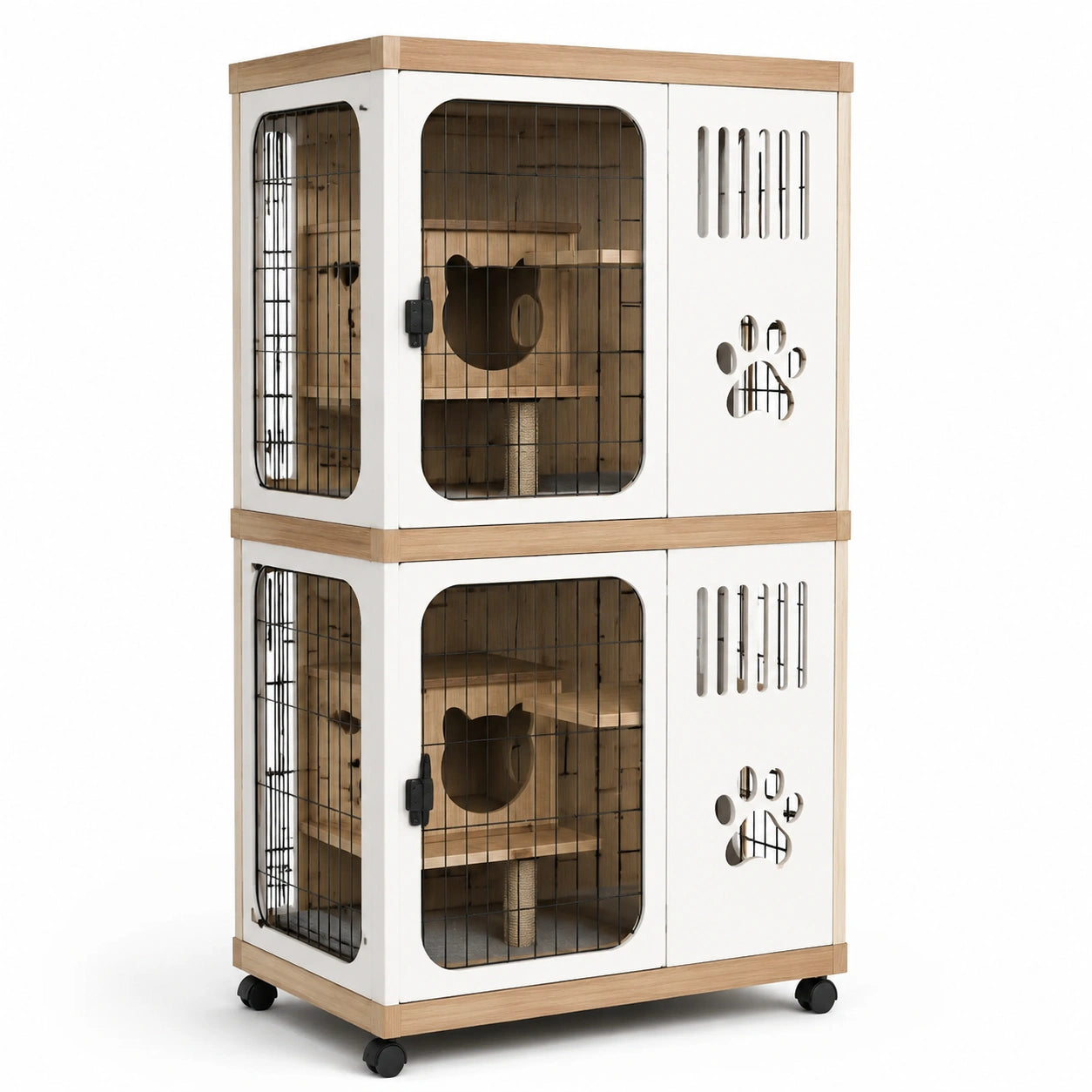 Jaula para gatos de madera contrachapada y alambre de acero con ruedas