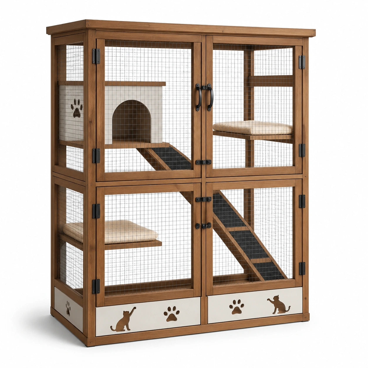 Jaula para gatos de madera y alambre de acero galvanizado marrón 120cm x 60cm x 160cm