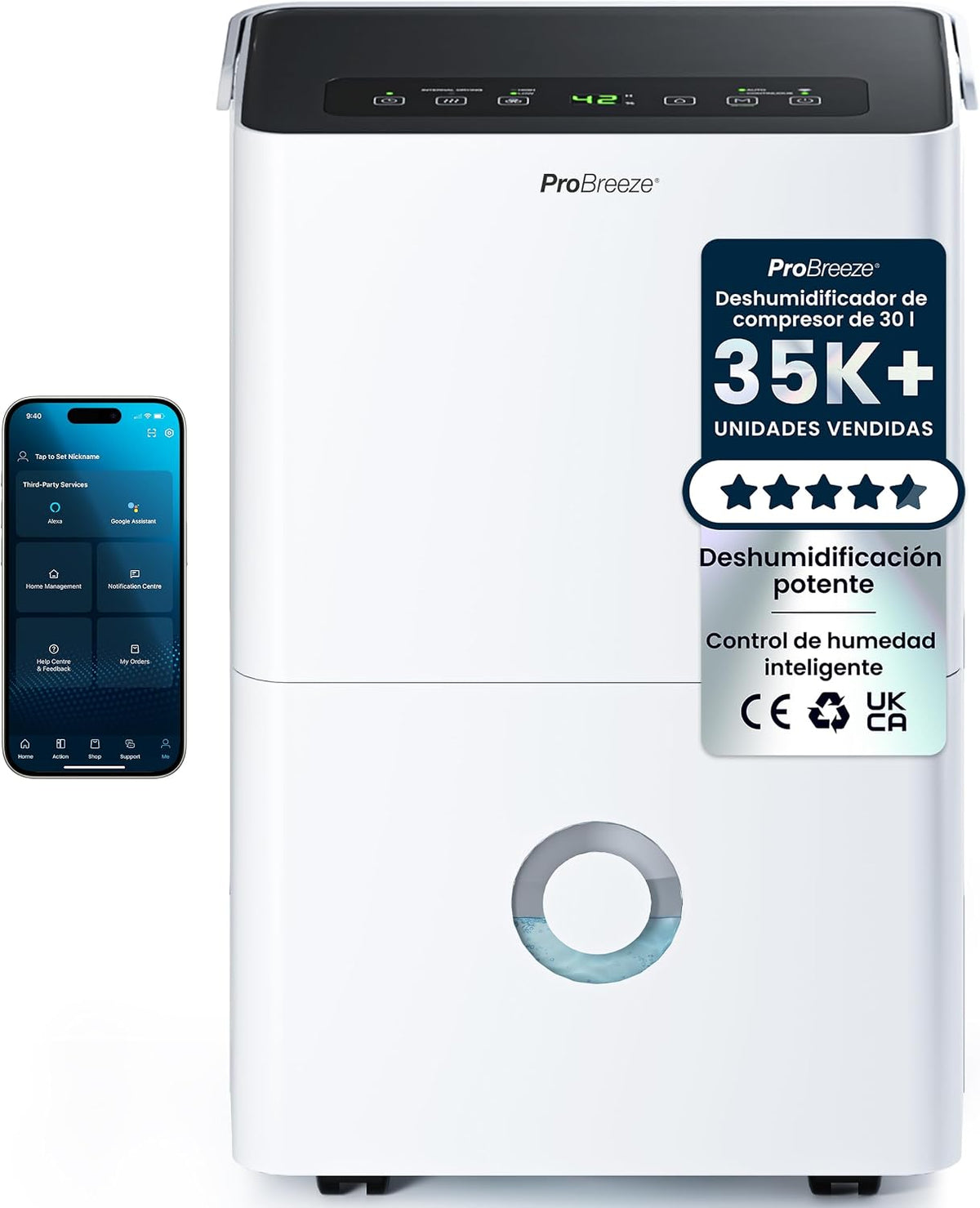Deshumidificador, 30 L, con WiFi, Pro Breeze