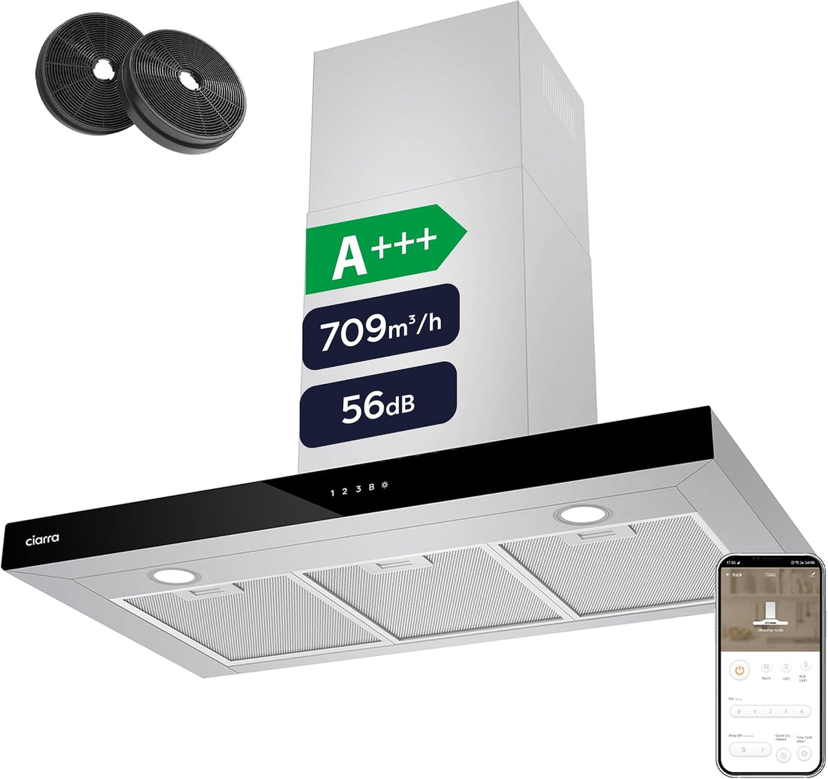 Campana extractora CBCS9102, 90 cm, 709 m³/h, con WiFi, CIARRA