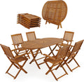 Conjunto de mesa y sillas, 160 × 85 × 74 cm, plegable, madera, para el jardín, CASARIA