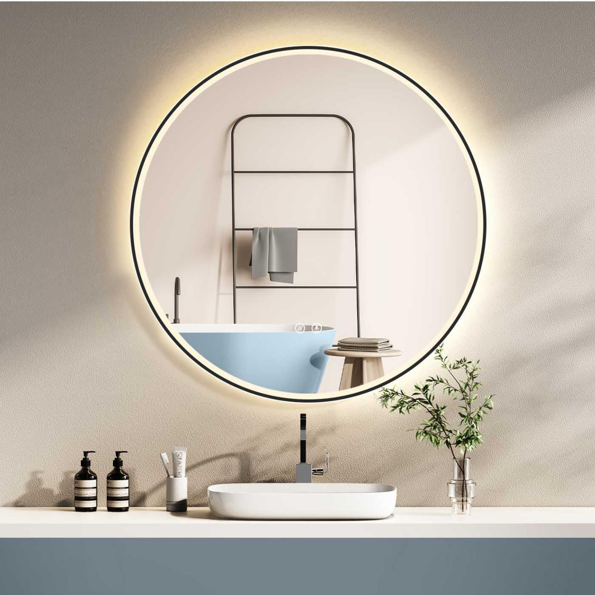 Espejos de aumento de pared 2700-6500K, 60 cm, con iluminación LED, negro, HOKO