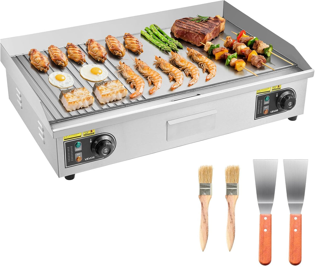 Planchas eléctricas, 725 × 400 mm, 4400 W, 50 °C, acero inoxidable, VEVOR