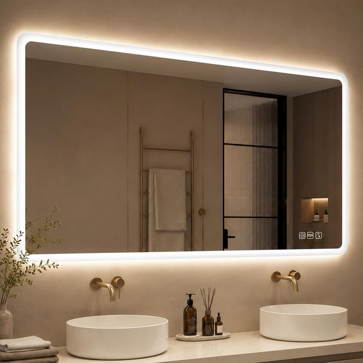 Altavoz Bluetooth IP44, 150 × 90 cm, con iluminación LED, regulable, vidrio, STARLEAD