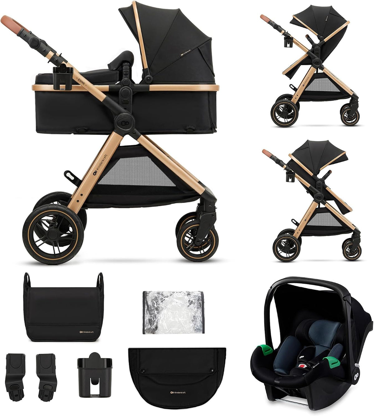 Silla de paseo, 75 cm, plegable, negro, Kinderkraft