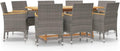 Conjunto de mesa y sillas, 180 × 90 × 75 cm, 9 unidades, gris, para el jardín, Goldonion