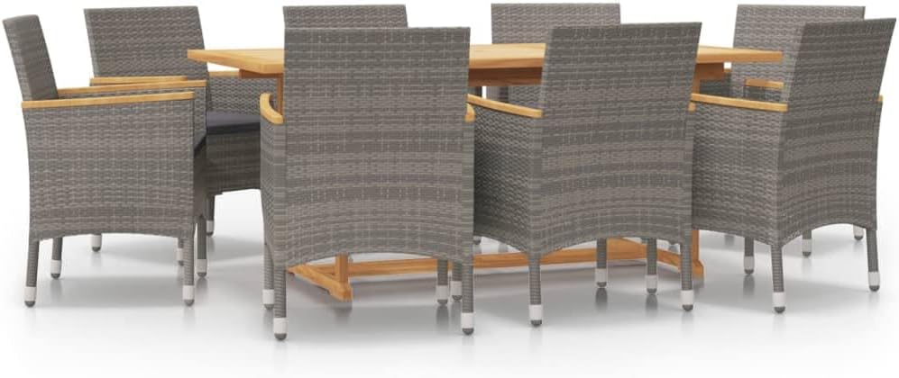 Conjunto de mesa y sillas, 180 × 90 × 75 cm, 9 unidades, gris, para el jardín, Goldonion