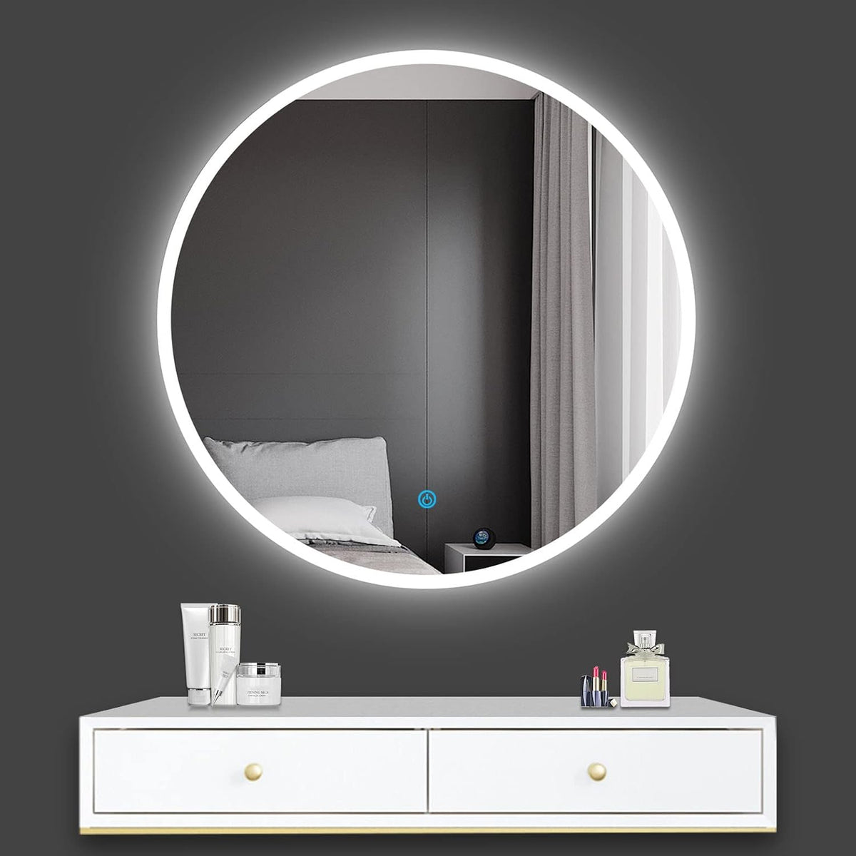 Espejos de aumento de pared 6000k, 90 × 90 cm, con iluminación LED, blanco, Aica Sanitarios S.L
