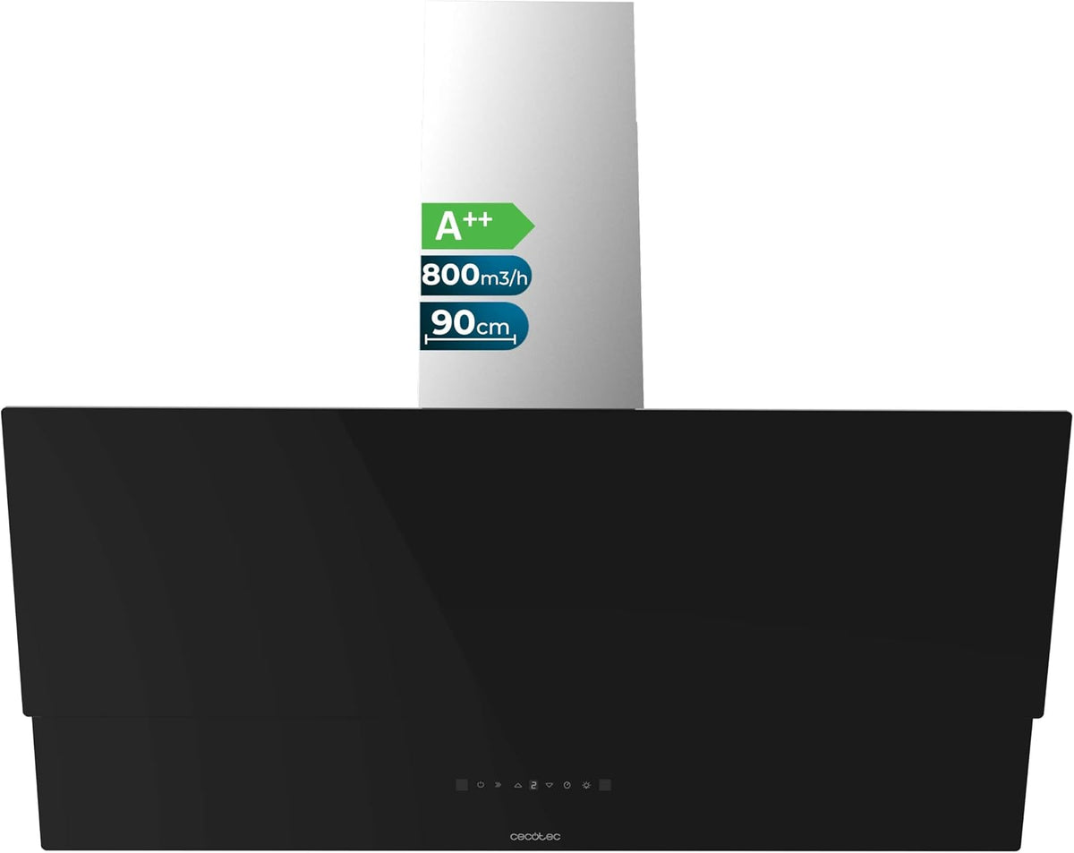 Cecotec campana extractora, 90 cm, 800 m³/h, 210 W, vidrio, negro