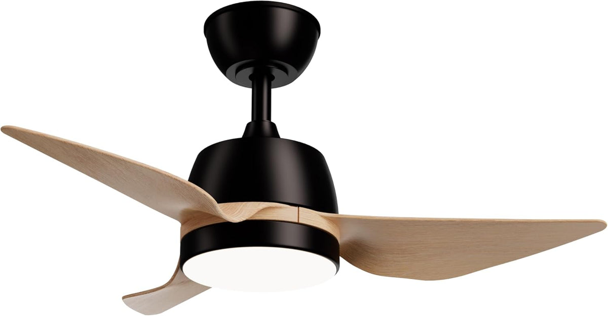 Ventiladores de techo IP44, 86 cm, 2 W, con iluminación LED, regulable, madera, negro, Sulion