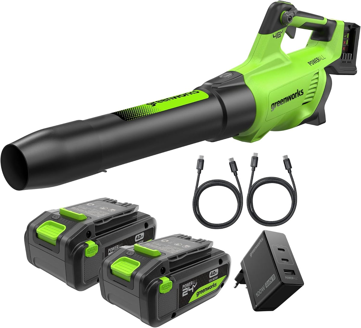 Soplador de hojas m3/min, 48 V, 24 V, sin escobillas, inalámbrico, Greenworks