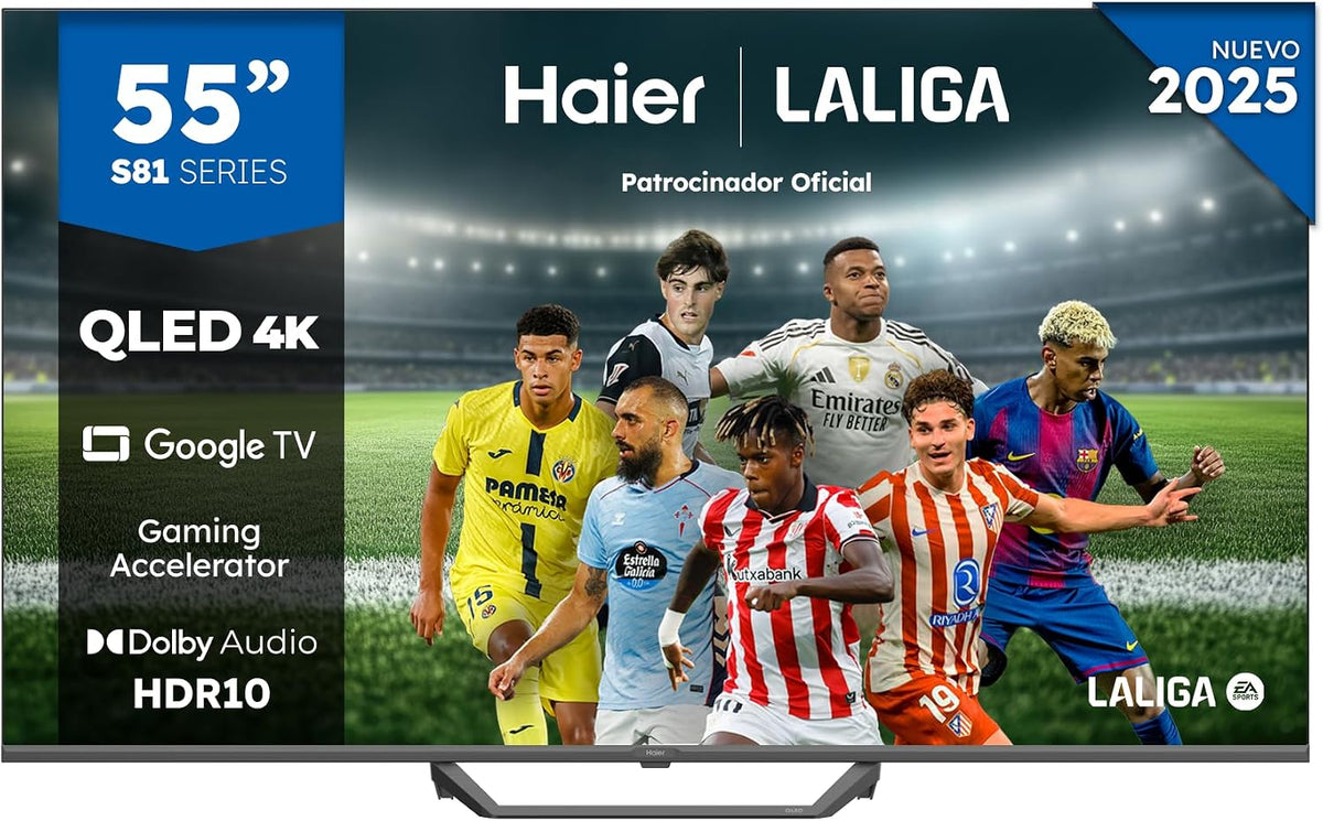 Haier H55S81FUX Smart TV, 122,6 × 8,27 × 70,94 cm, 55 pouces, 120 Hz, control inteligente