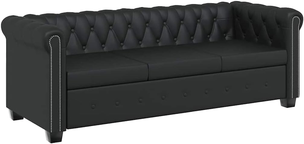 VidaXL sofá, 200,5 × 76 × 70 cm, cuero, negro